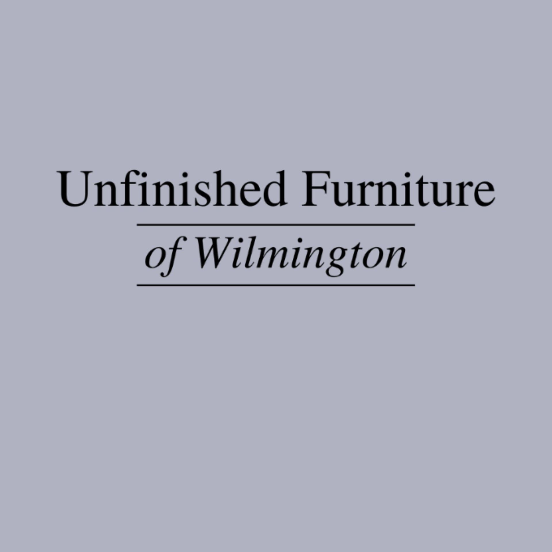 Logo for Unfinished Furniture of Wilmington, text centered and underlined on a gray background.